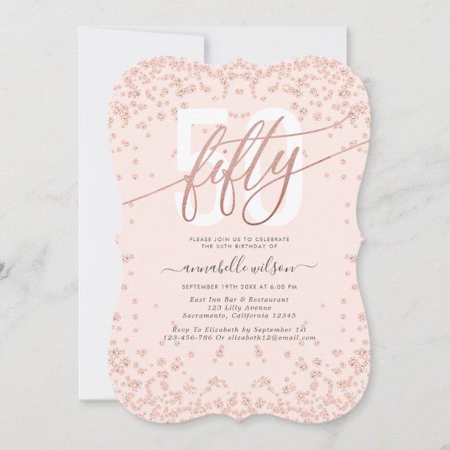 Rose Gold & Pink 50e Anniversaire Fête Invitation (Devant)