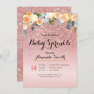 Rose Gold Pink Baby Invitation à saupoudrer Blue