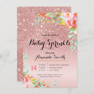 Rose Gold Pink Baby Invitation Floral