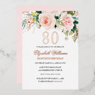 Rose Gold Pink Blush Invitation de 80e anniversair