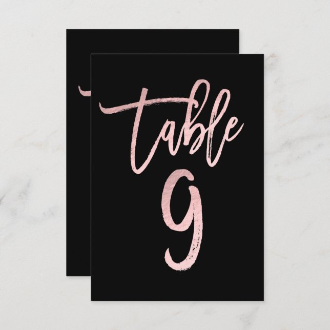 Rose Gold Pink Foil Moderne Numéro de Table 9 Scri (Devant / Derrière)
