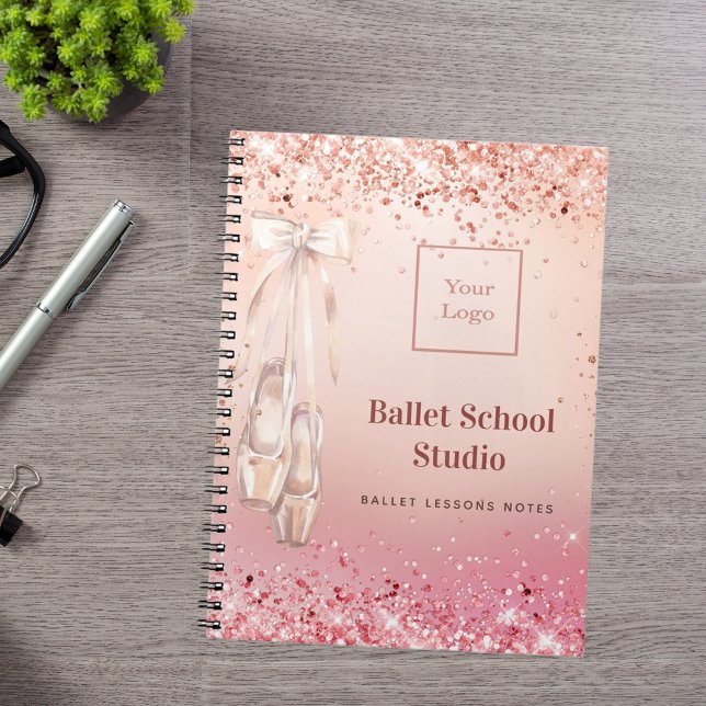 Rose gold pink glitter dance school logo journal (Créateur téléchargé)