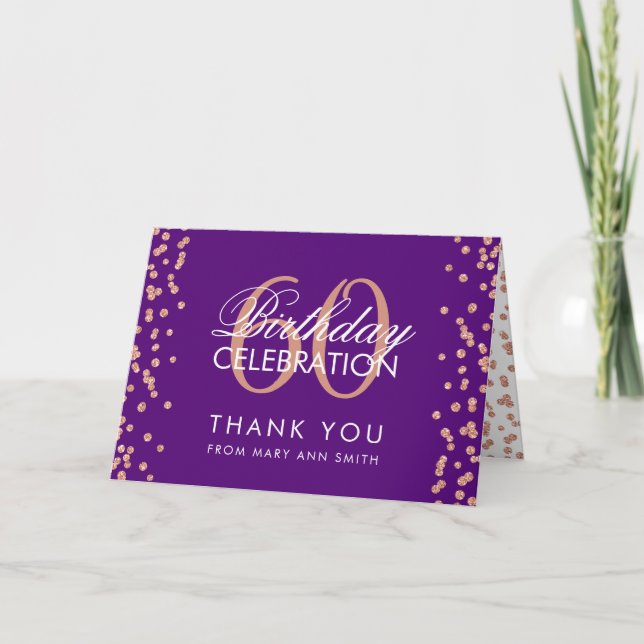 Rose Gold Purple 60e anniversaire Merci Confetti (Devant)
