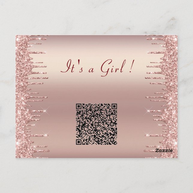 Rose Gold QR Code bébé fille douche Invitation (Dos)