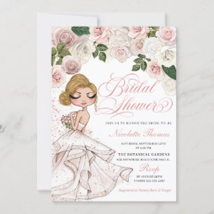 Rose Gold Rose Glam Girl Bridal Shower Invitation