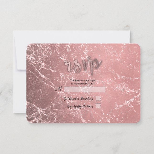 Rose Gold Rose Moderne Marbre RSVP Réponse (Devant)