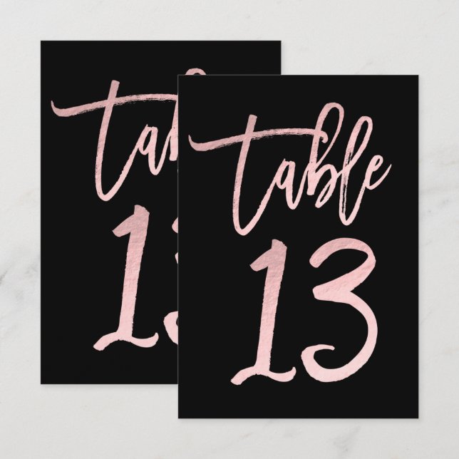 Rose Gold Rose Pailleté Moderne Numéro de Table 13 (Devant / Derrière)