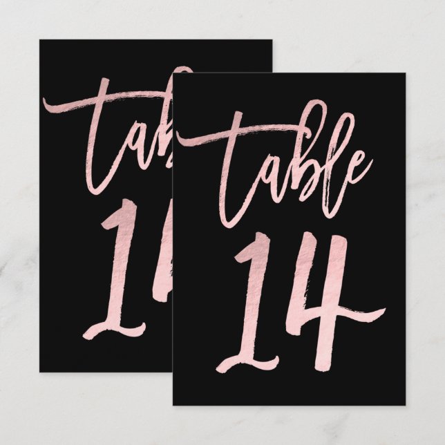 Rose Gold Rose Pailleté Moderne Numéro de Table 14 (Devant / Derrière)