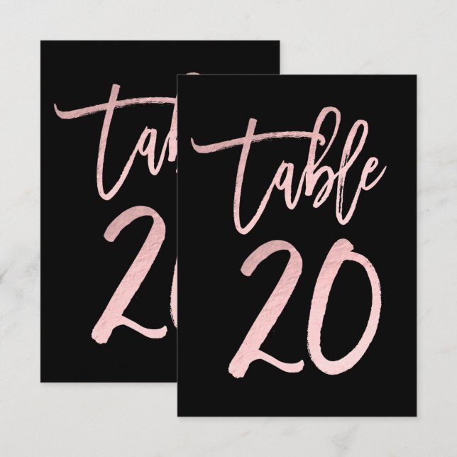 Rose Gold Rose Pailleté Moderne Numéro de Table 20 (Devant / Derrière)