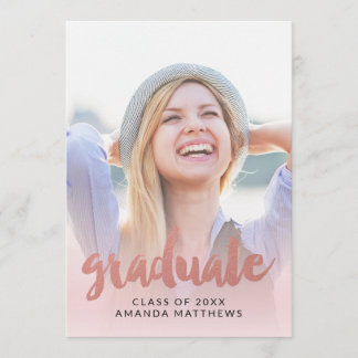 Rose Gold Script Photo Graduation Faire-part