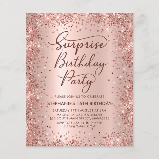 Rose Gold Shhh Surprise Sweet 16 Anniversaire Invi (Devant)