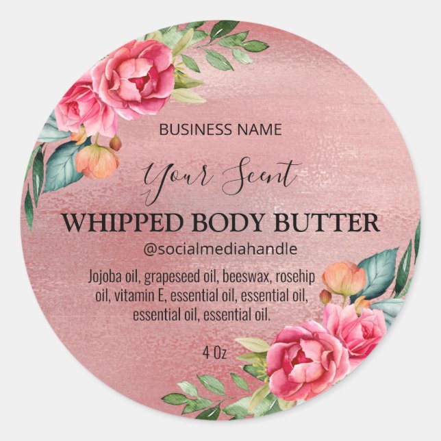 Rose Gold Shimmer Corps Beurre Étiquettes (Devant)