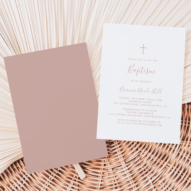 Rose Gold Simple Minimaliste Baptême Invitation (Créateur téléchargé)