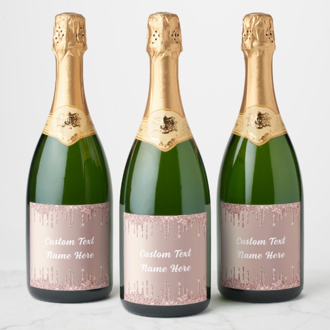 Rose Gold Sparkling Vin bouteille Étiquette Texte  (Bouteilles)