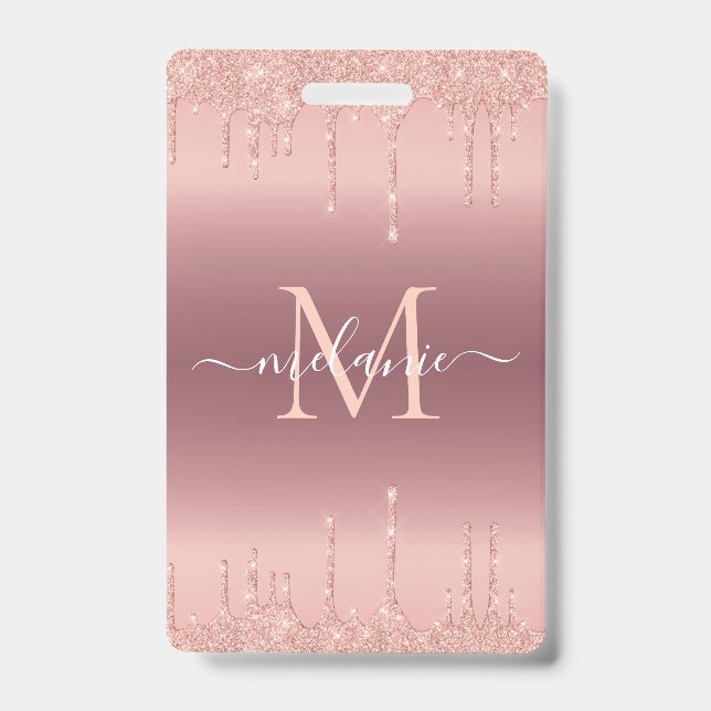 Rose Gold Sparkly Votre Lettre Nom Modèle Badge (Avant)
