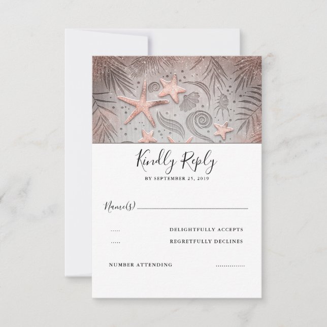 Rose Gold Starfish Beach Wedding RSVP (Devant)