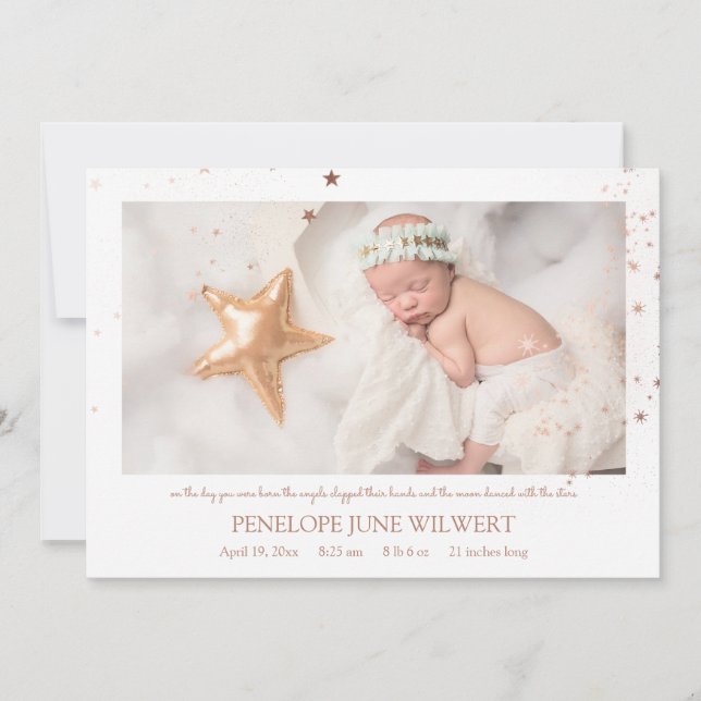 Rose Gold Stars Girl Faire-part de naissance (Devant)