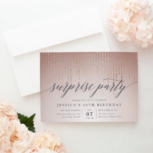 Rose Gold String Lights Surprise Party Invitation