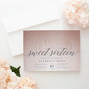 Rose Gold String Lights Sweet sixteen Invitation