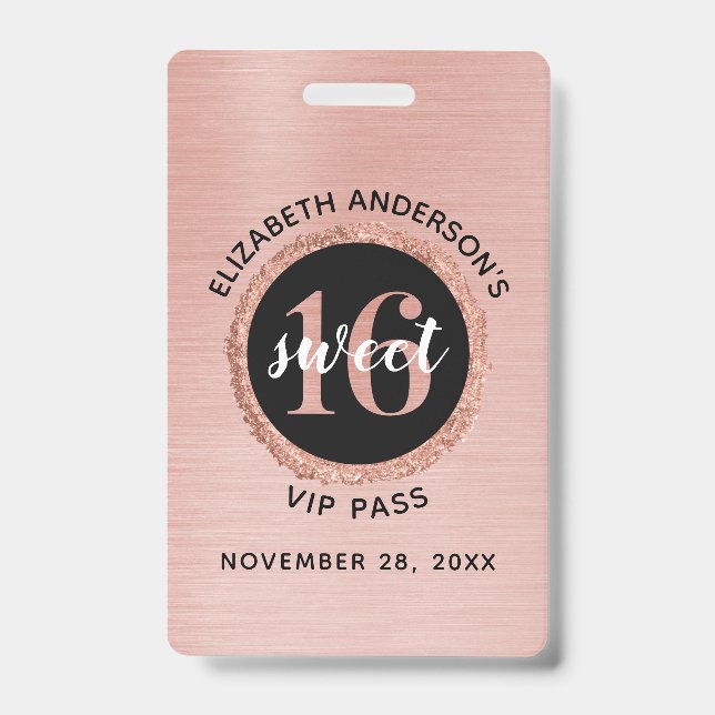 Rose Gold Sweet 16 Anniversaire VIP Badge (Avant)