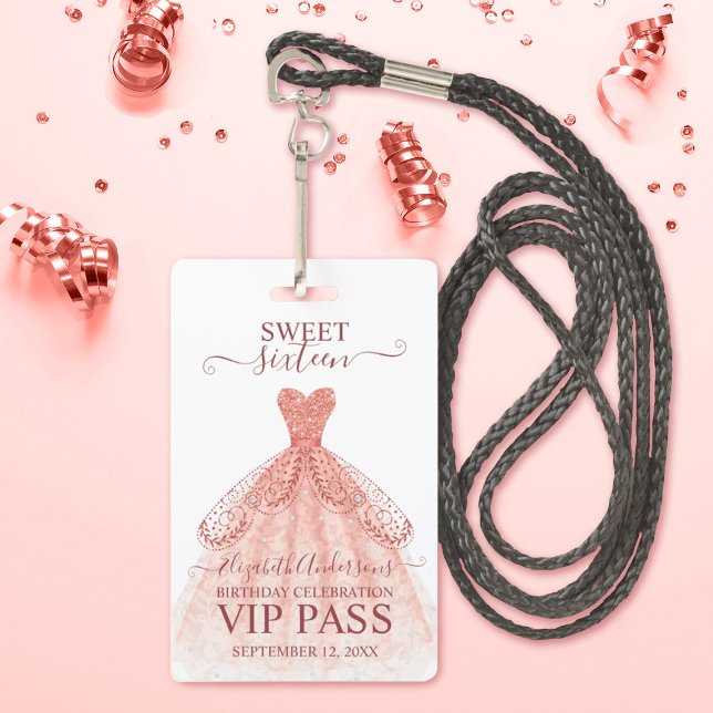 Rose Gold Sweet 16 Anniversaire VIP Badge (Créateur téléchargé)