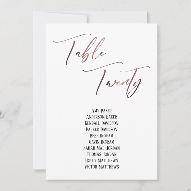 Rose Gold Table de l'écriture manuscrite Vingt Siè (Devant)