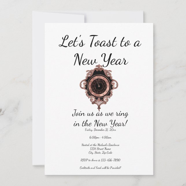 Rose Gold Toast New Year Party Invitation (Devant)