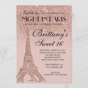 Rose Gold Tour Eiffel Paris Sweet 16 Invitation