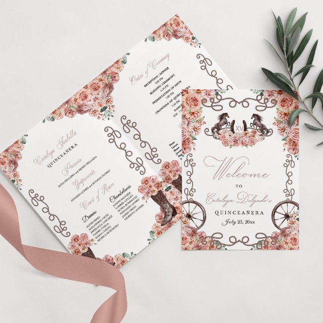 Rose Gold Western Charro Quinceañera Programme (Créateur téléchargé)