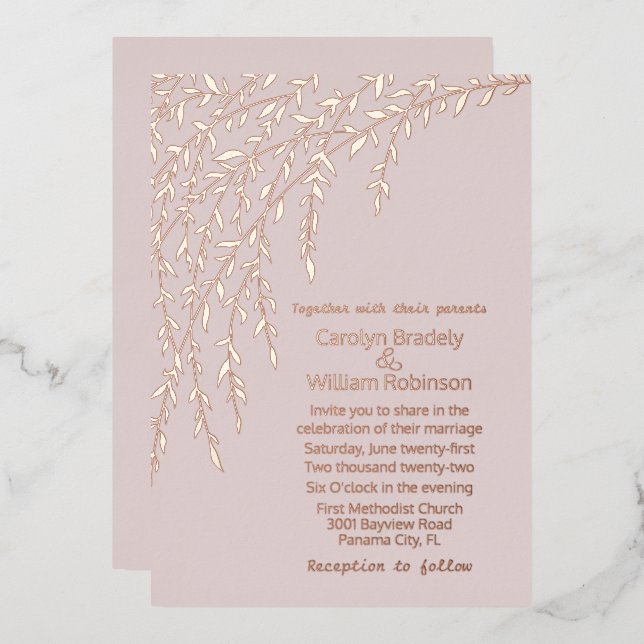 Rose Gold Willows Blush Mariage Foil Invitation (Recto/Verso)