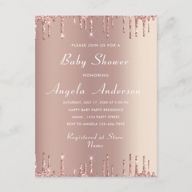 Rose Gold Your QR Code Baby Girl Shower Invitation (Devant)