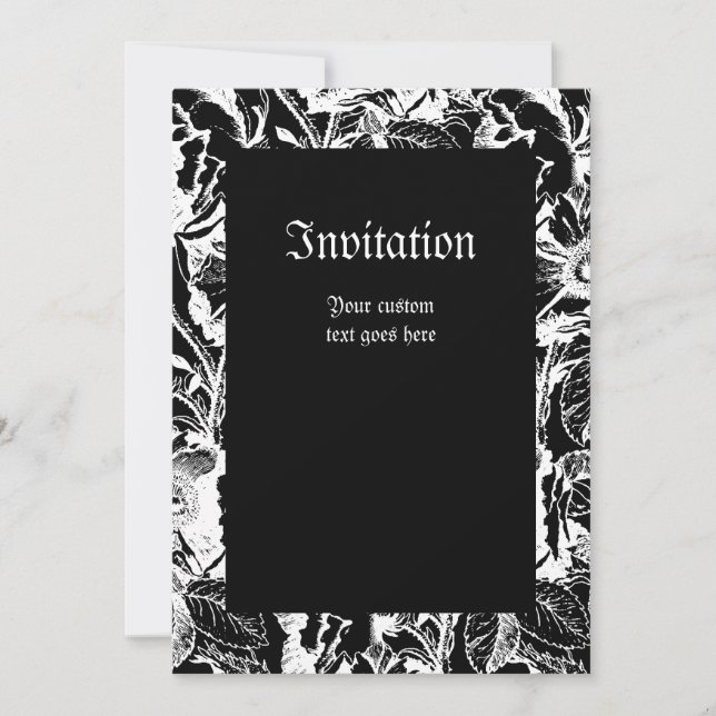 Rose gothique blanc sur une grande invitation noir (Devant)