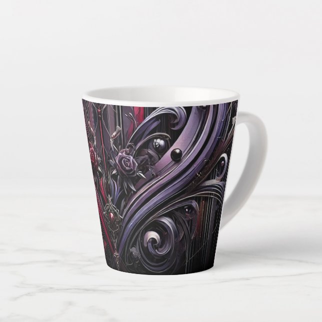 Rose gothique Latte Mug avec design de cathédrale (Angle droit)