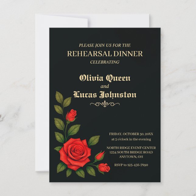 Rose Gothique Mariage Répétition Dîner Invitation (Devant)
