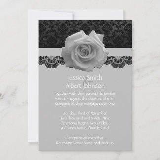 Rose Grey Black Luxury Mariage damassé Invitation
