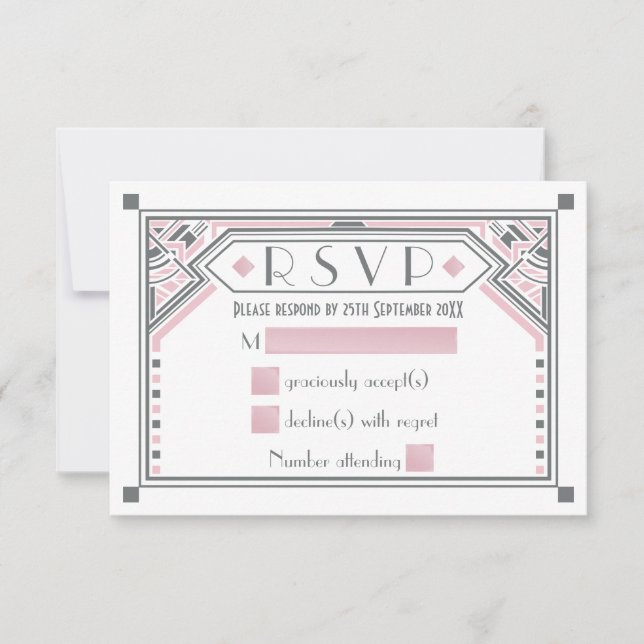 Rose - Grey Gatsby Art Déco Style Mariage RSVP (Devant)