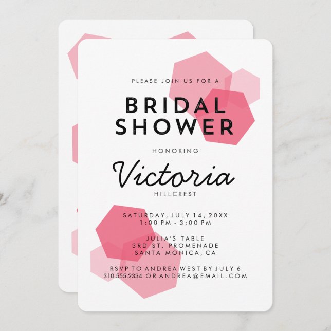 Rose | Invitation de douche nuptiale géométrique m (Devant / Derrière)