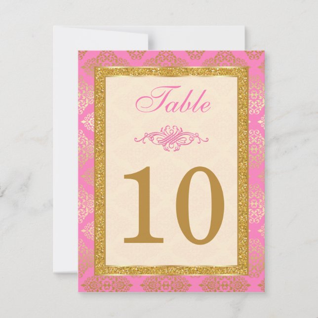 Rose, Ivoire, Paillettes Dorées, Numéro de Table e (Devant)