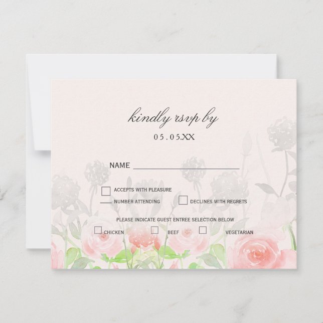 Rose Jardin Floral moderne mariage rsvp (Devant)