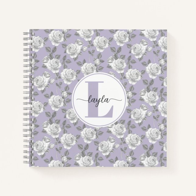 Rose Jardin Monogramme Carnet Lavande (Devant)