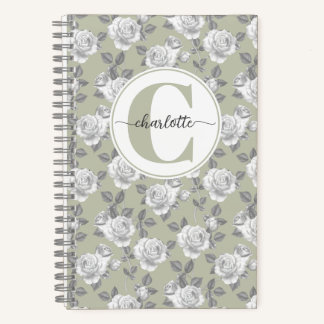 Rose Jardin Monogramme Sage Carnet vert