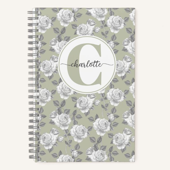 Rose Jardin Monogramme Sage Carnet vert (Recto)