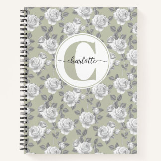 Rose Jardin Monogramme Sage Carnet vert