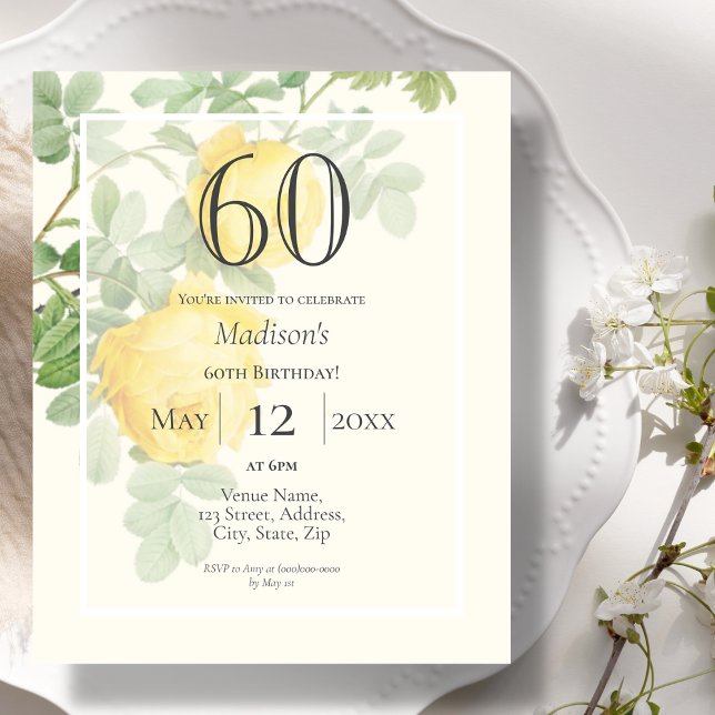 Rose jaune 60e budget Invitation d'anniversaire (Créateur téléchargé)