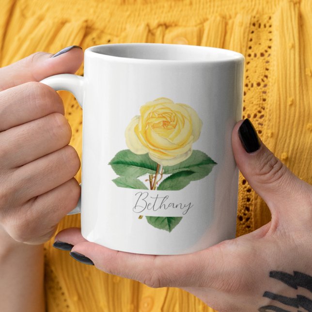 Rose jaune | Aquarelle Nom Café Mug (Créateur téléchargé)