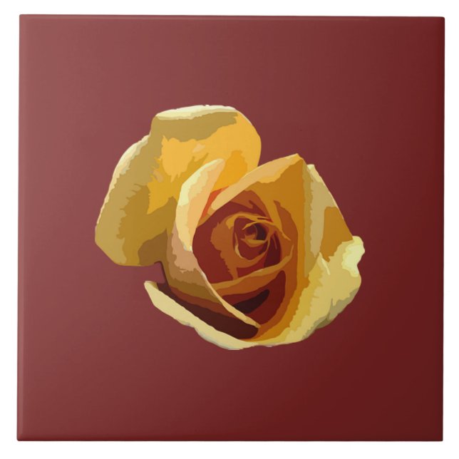 Rose jaune, carreau de céramique brun rougeâtre (Devant)