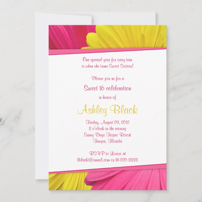 Rose Jaune Daisy Sweet 16 Anniversaire Invitation (Devant)