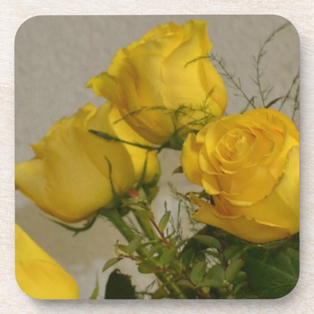 Rose jaune dessous de verre en plastique dur avec  (Devant)