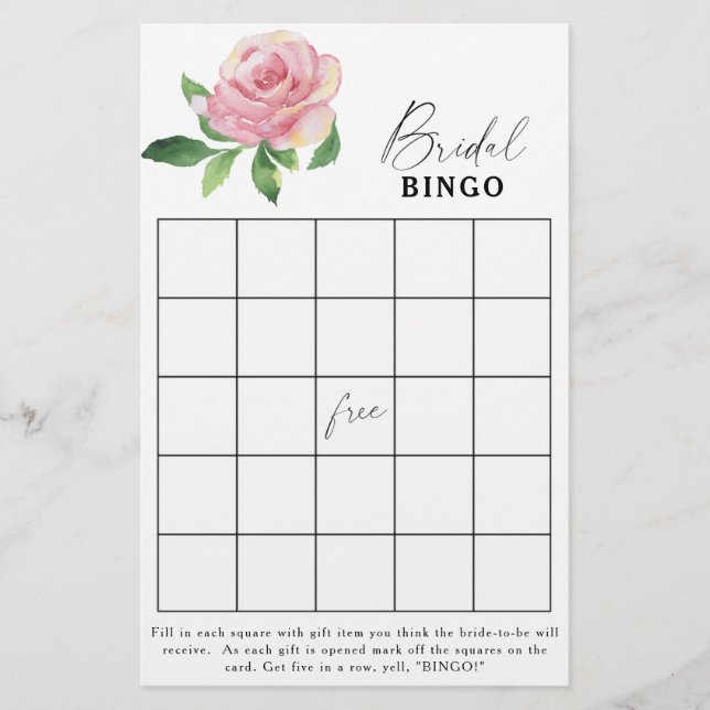 Rose - Jeu de bingo de douche nuptiale (Devant)