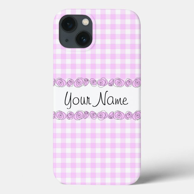 Rose Lilac 'Nom' chèque coque iphone vertical (Verso)